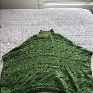 Anthropologie Green Cable Knit Poncho